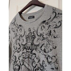 Zara Man Gray T-Shirt Size L Graphic Print Skull Goth Grunge Tattoo Y2K